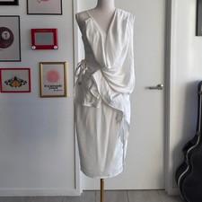Prem The Label White Draped Midi Dress Size 8 Asymmetric One Shoulder Tie