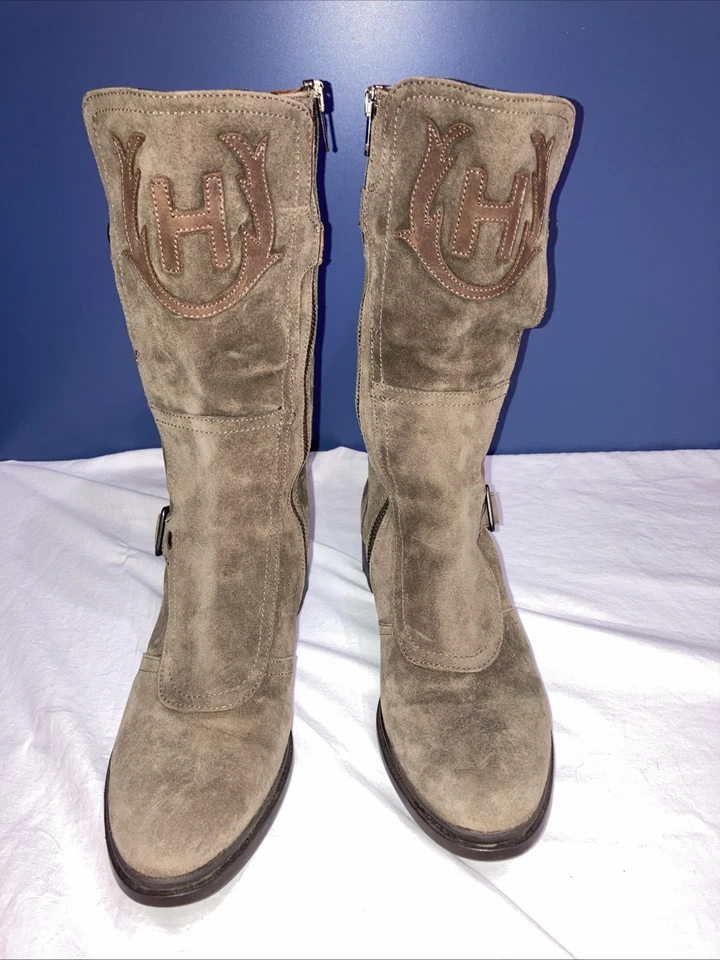 Botas femininas de couro Hunter tamanho equestre 6 1/2 com design H estilo Wilm 1012 - Imagem 4 de 4