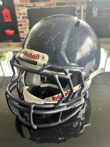 Riddell Large Adjustable Dark Blue Football Helmet Plastic Foam Metal White