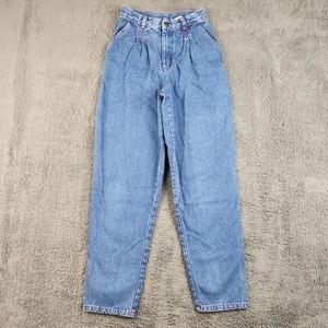 VTG 90's High Waist Pleated Tapered Jeans Girls 14 Pink Contrast Stitch Bareback