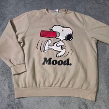 Peanuts Unisex XL Sweatshirt Tan Snoopy Mood Graphic Pullover Beige Fleece