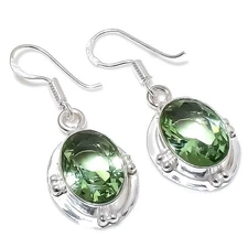 Green Amethyst Gemstone Handmade 925 Sterling Silver Jewelry Earring Size 1.45"