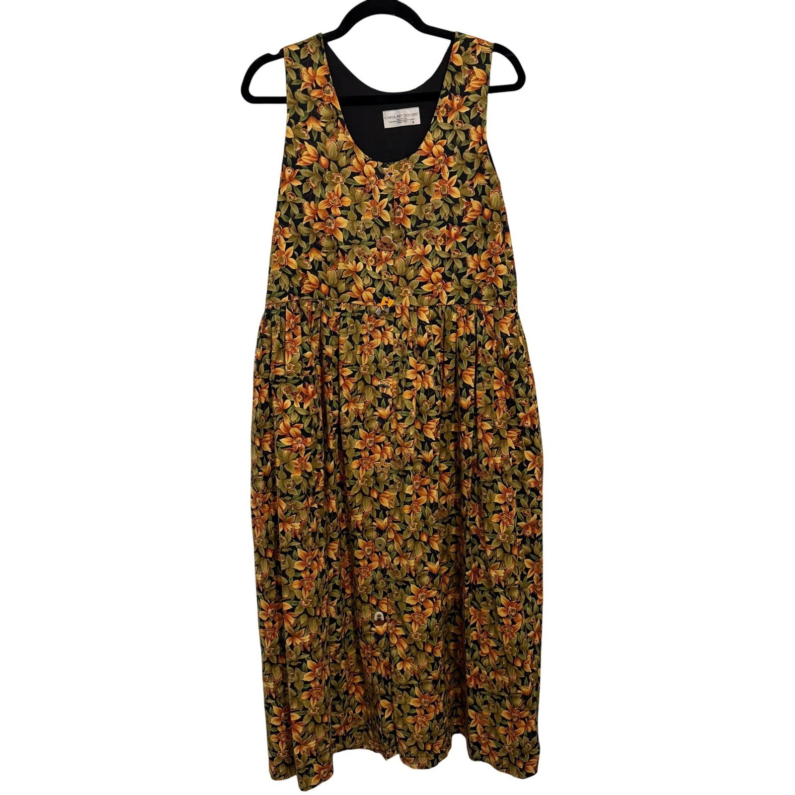 Vintage Carol Art Designs Floral Retro Bohemium Cottagecore Maxi Dress Size S