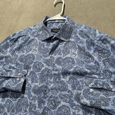 Bugatchi Shirt Mens Large Blue Paisley Print Shaped Fit Superfine Stretch Cotton