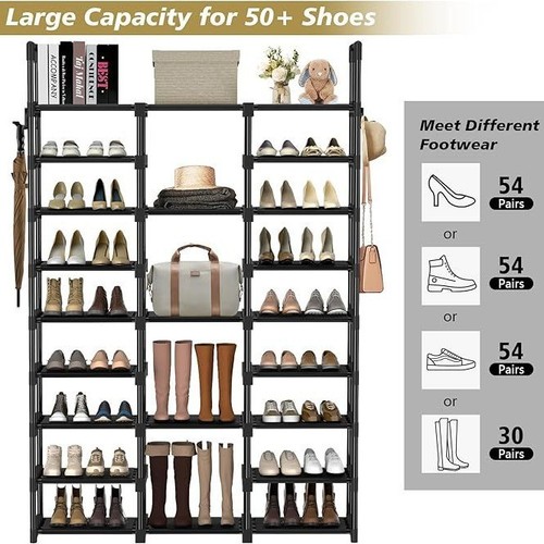 9 Tiers Large Capacity Metal Shoe Rack 50-Pair Shoe Organizer Shoe Storage Tall - Picture 4 of 7