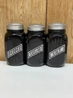 Vintage Anchor Hocking Fired On  Black Ribbed  Salt & Pepper Sugar Set Shakers