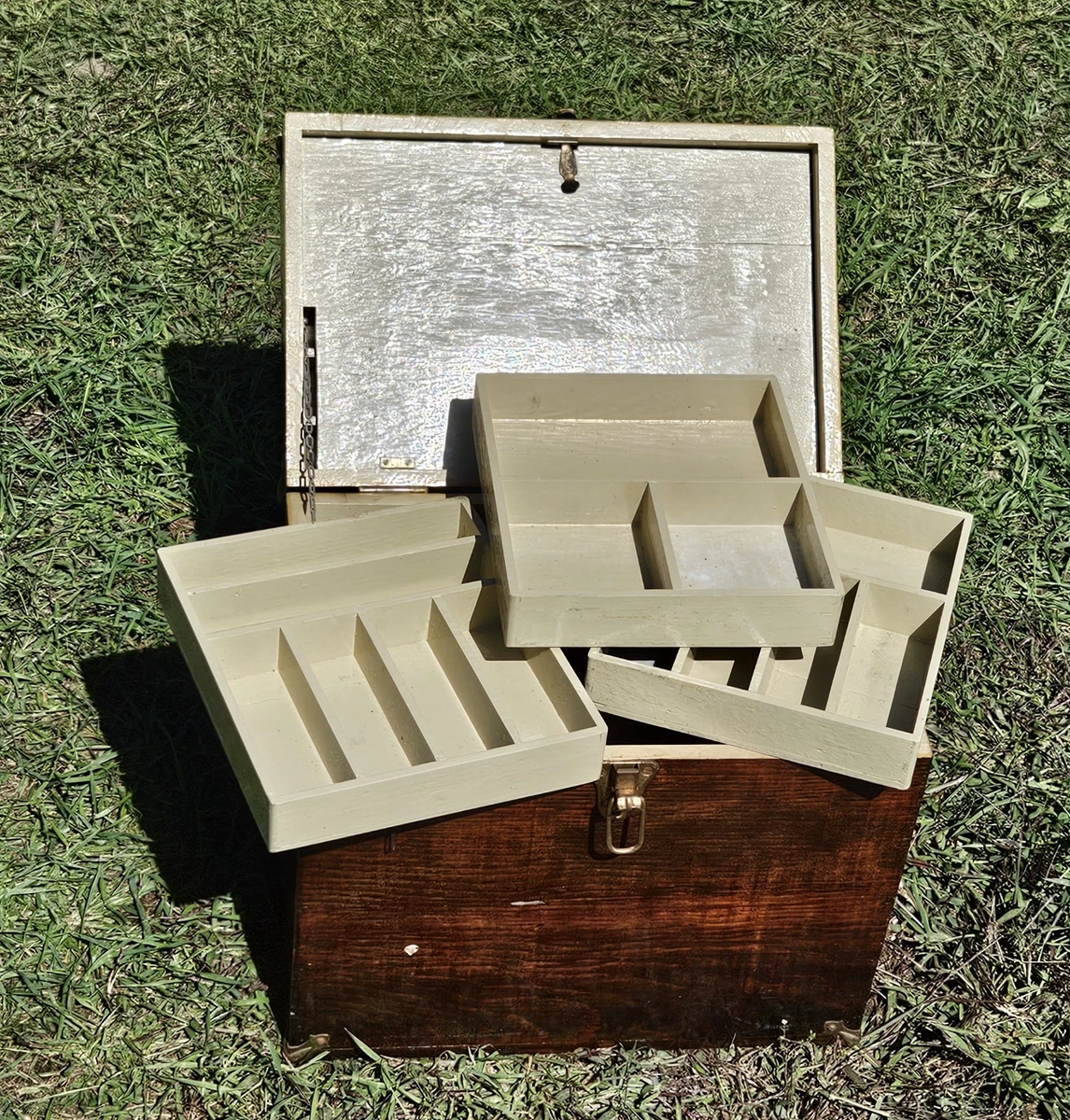 ebay wooden tackle box Vintage c. 1951 with Lures  Industrial Artifacts Vintage Wooden Fishing Tackle Box