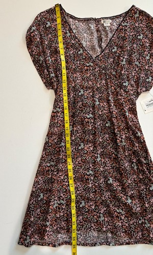 Billabong Bright Skies Mini Dress V Neck Floral Pink Brown Size Medium NWT - Picture 6 of 13