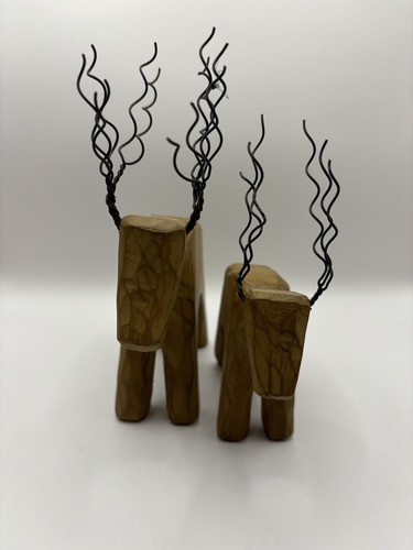 Vintage Retro Reindeer Rustic Wood/Wire Set Of Two Christmas Decor - Picture 3 of 5