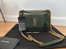 Authentic Saint Laurent Sunset Crossbodybag Python With Leather And Suede-green