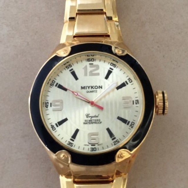 Miykon Men's Watch Round Silver Dial on Gold Linked Band Waterproof 50M