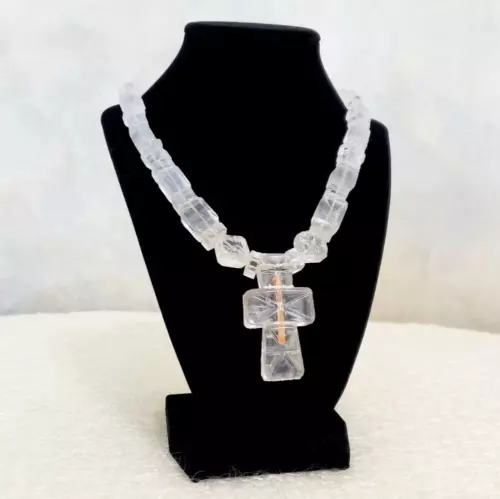 Salt Crystal Cross Necklace Religious Oddities Curiosities Vintage