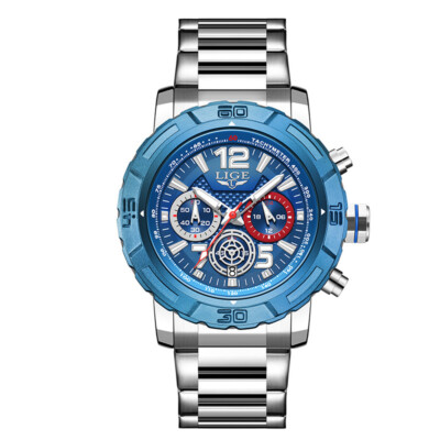 LIGE Men's Full Stainless Steel Luminous Pointer Business Quartz Wristwatch