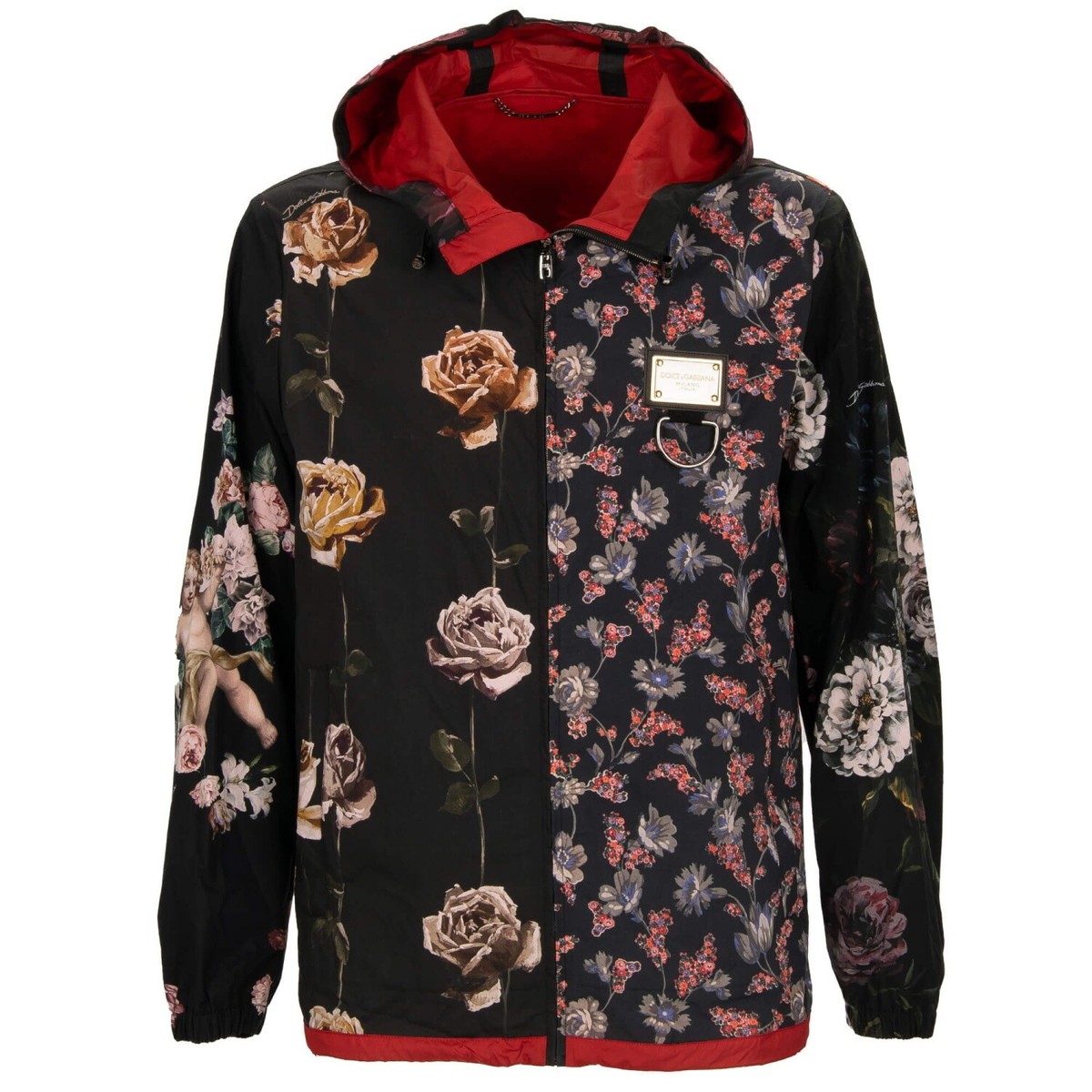 【関税込み】DOLCE&GABBANA JACKET WITH ROSE DOLCE & GABBANA Engel Rose Blumen DG Logo Jacke Hoody Rot