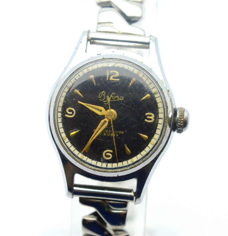 ВИНТАЖНЫЙ BIFORA 17 КАМНЕЙ ЧЕРНЫЙ ЦИФЕРБЛАТ ЖЕНСКИЕ МЕХАНИЧЕСКИЕ ЧАСЫ - Изображение 3 из 4