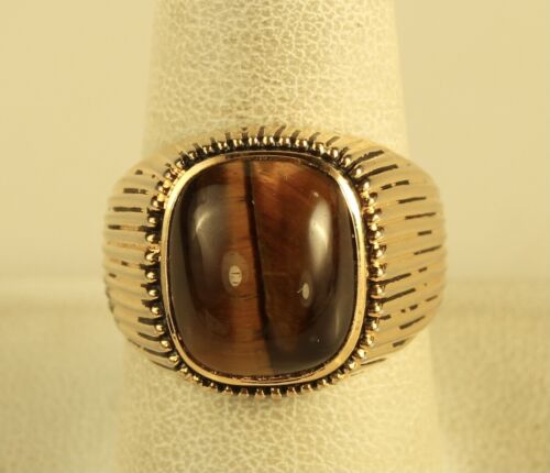 Vintage 10K Gold Filled Esposito Tiger's Eye Stone Statement Dome Ring sz 8 3/4 - Picture 1 of 8