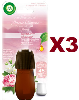 3 AIR WICK PEONY & JASMINE DIFFUSER REFILL AMPOULE ESSENTIAL OILS 20ML