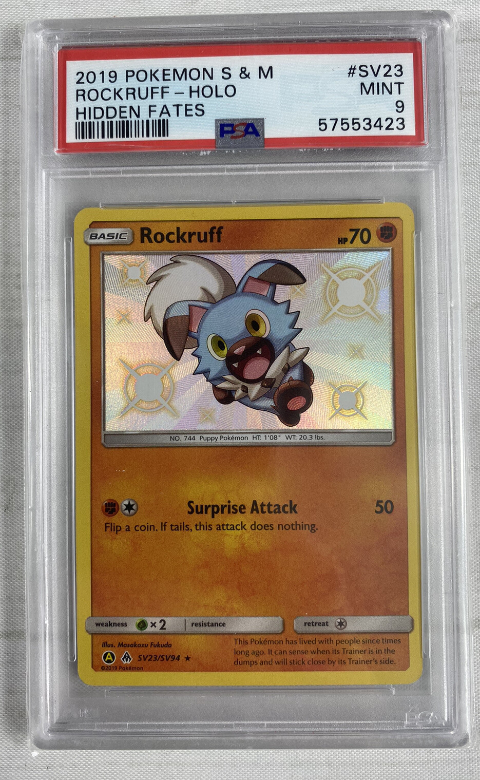 Rockruff SV23/SV94 Hidden Fates Shiny Vault Holo Pokémon TCG PSA 9 Mint Graded