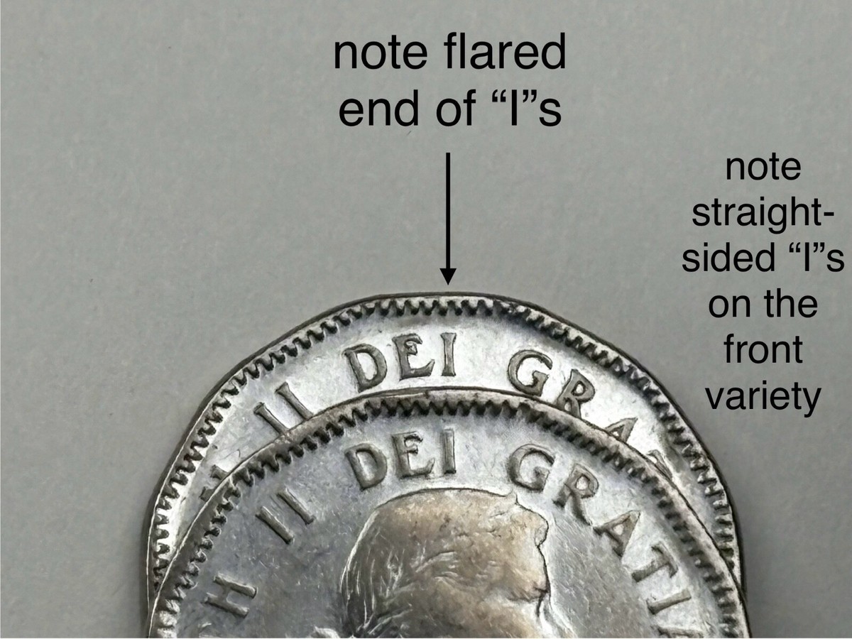 Canada 1953 Nickel 5 Cents - 2 Varieties SF Shoulder Fold & NSF No