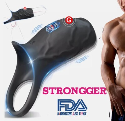 Vibrating Cock Armor Male Penis Extension Sleeve Girth Ring Enhancer  Enlarger US