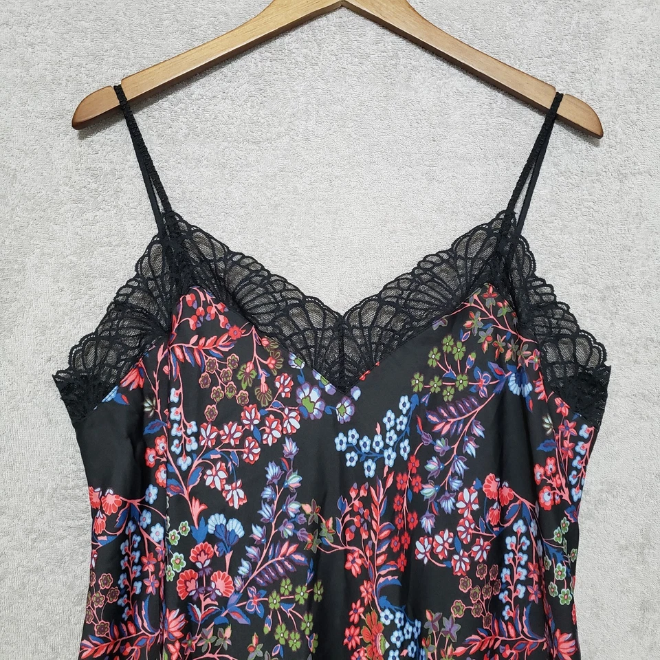 Camisón Josie Natori XL Chemise Satén Ditsy Floral Negro Encaje Correas Caladas Foto 3 de 4