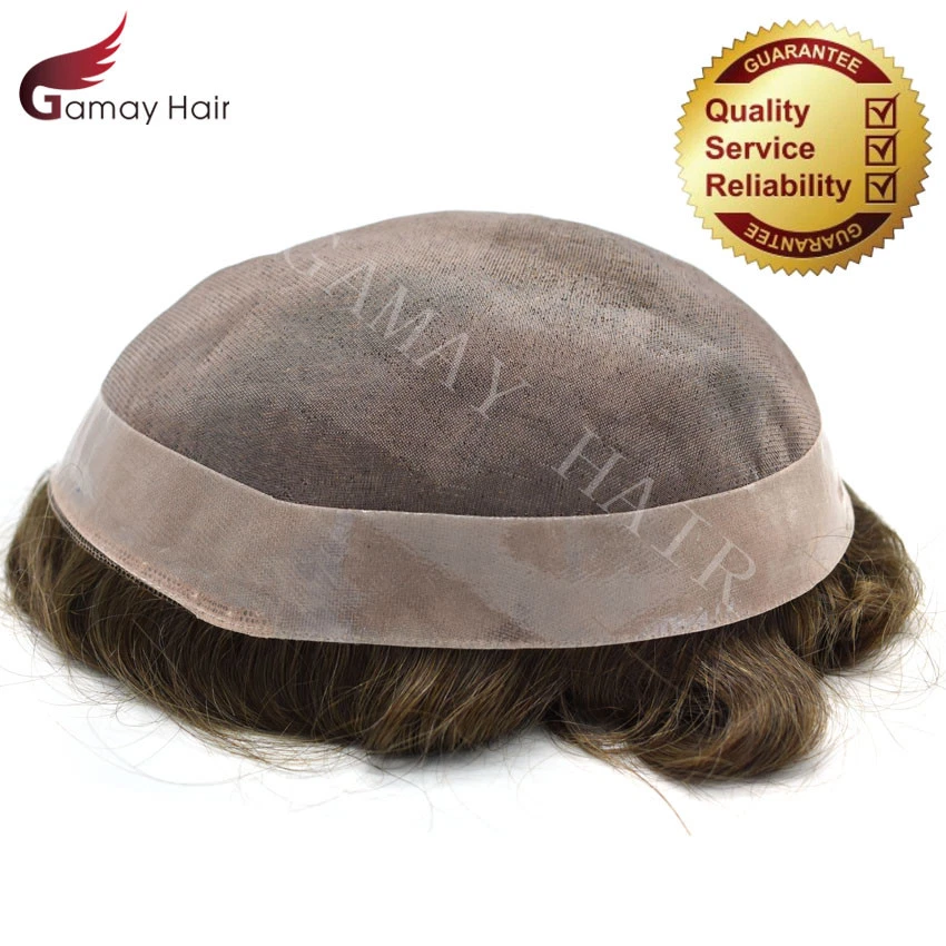 Peluca natural fina mono duradera para hombre Toupee 100 % cabello humano D7-3 Foto 3 de 4