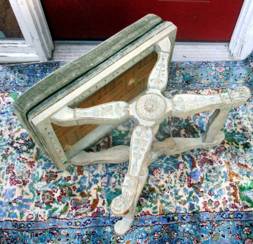 Vtg STOOL BENCH ITALIAN RENAISSANCE Style Vanity Hollywood Glam X Carved Wood - Picture 4 of 10