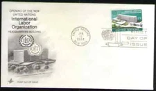 UN. 245. 21c. ILO Headquarters, Geneva, Intl. Labor Organization. FDC. 1974
