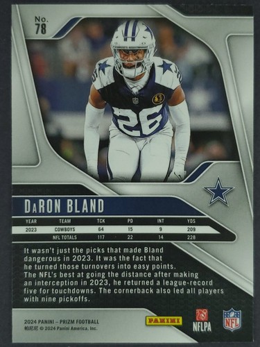 DaRON BLAND 2024 Panini Prizm #78 Dallas Cowboys - Picture 2 of 2
