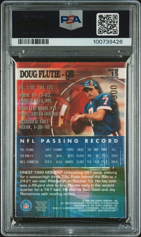 DOUG FLUTIE PSA 8 2000 Topps Finest Gold Refractor #15 20/300 - Image 2 of 2