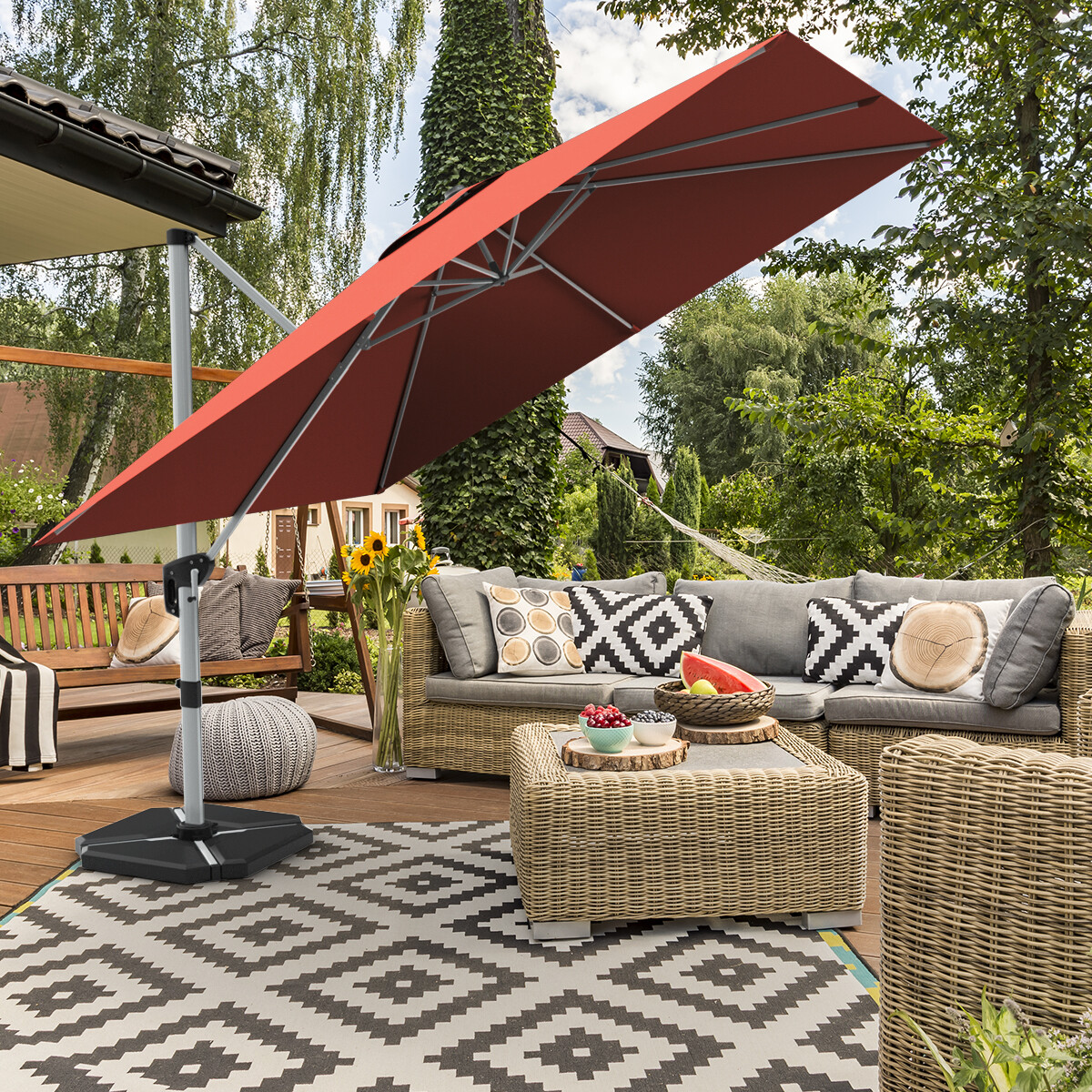 10 Ft Square Offset Hanging Patio Umbrella 360 Degree Tilt Brick Red For Sale Online