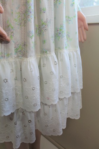 S M Handmade Kleid Vintage 70er Shirtwaist Dolly Parton Blumen transparent Puffärmel - Bild 8 von 10