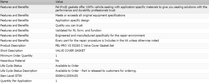 Juego de juntas de cubierta de válvula OEM FEL-PRO para Pontiac Ventura V8-5,0 L 1971-1973 Foto 2 de 4
