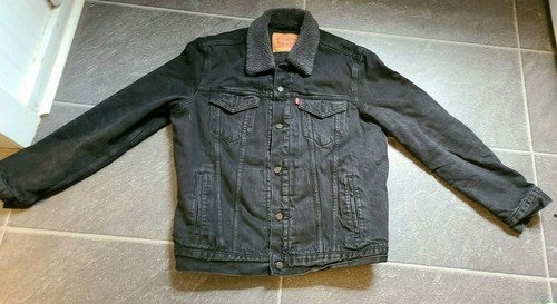 BLACK TRUCKER DENIM SHERPA JACKET 