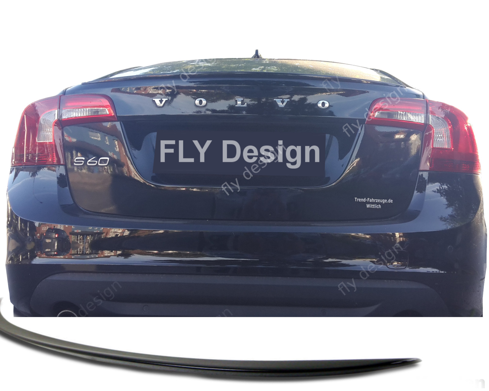 Fits Volvo S60 Sport Rear Spoiler Lip Glossy Black Slim Spoiler Trunk
