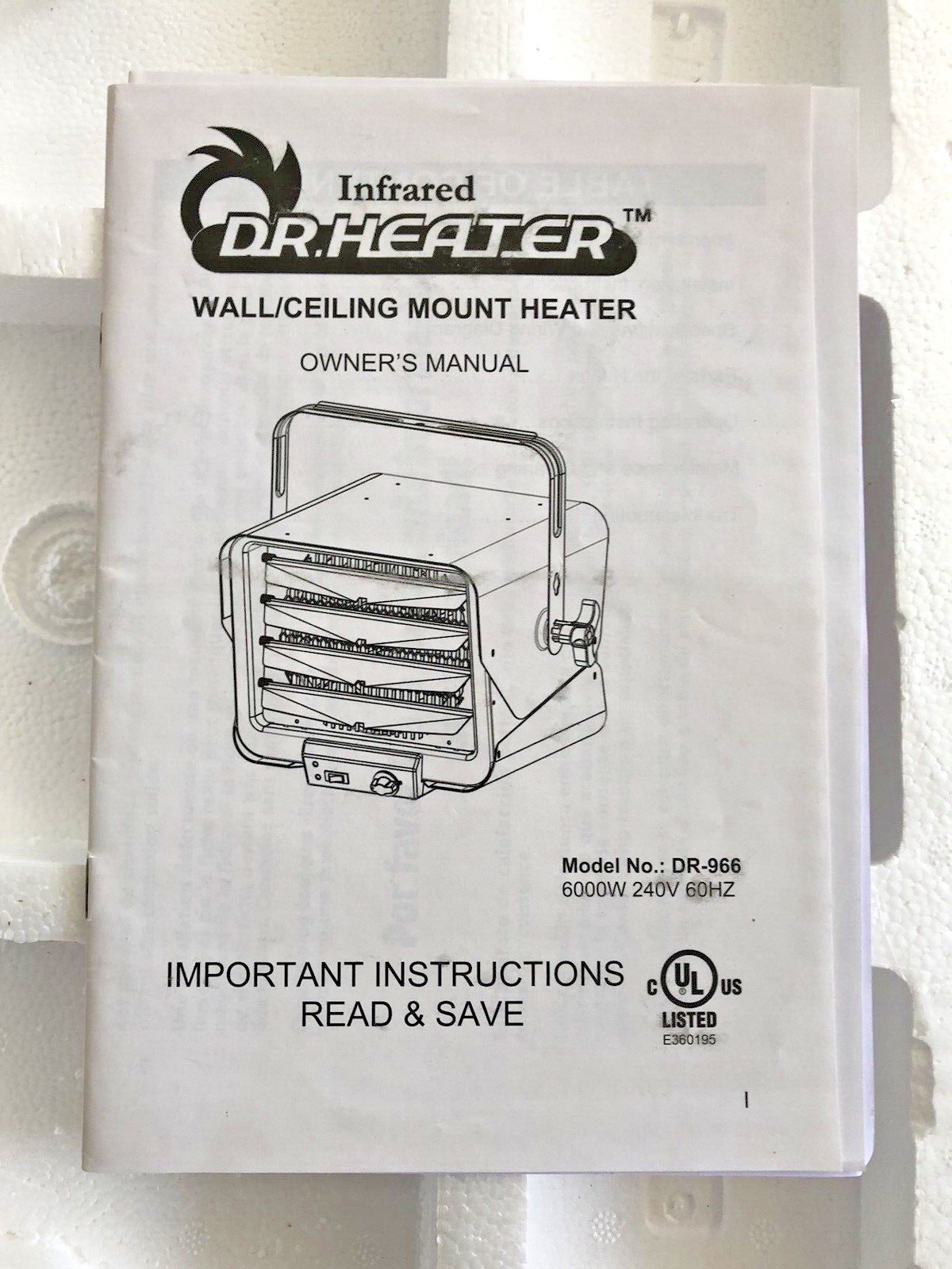 Dr. Heater DR-966 240V Hardwired Garage Commercial Heater | eBay