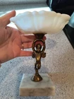 Vintage Metal Marble Cupid Milkglass Dish, 5"x6.25" Trinket/Key & Change, Italy