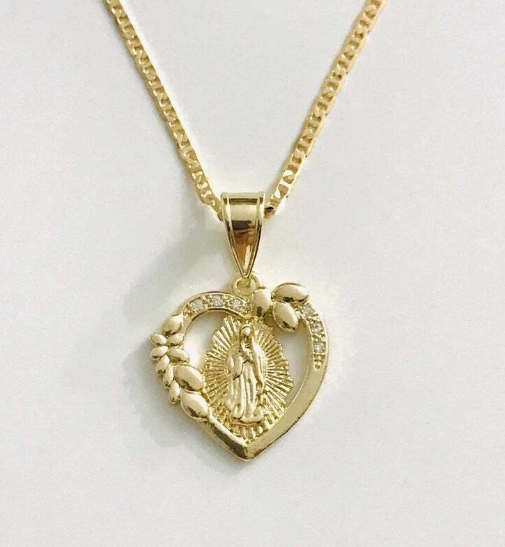 COLLAR CORAZÓN GUADALUPE RELLENO ORO 18K 20" LARGO/CADENA GUADALUPE CORAZÓN - P88 Foto 4 de 4