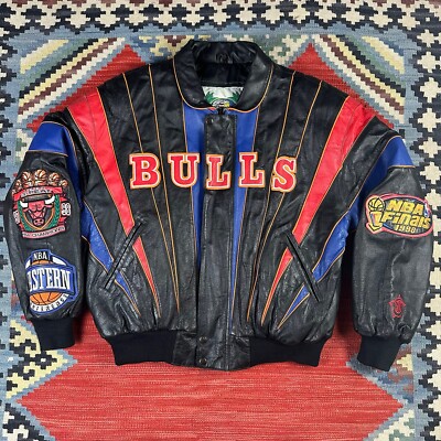 VTG CHICAGO BULLS REPEAT 3-PEAT JEFF HAMILTON LEATHER JACKET VTG CHICAGO BULLS REPEAT 3-PEAT JEFF HAMILTON LEATHER JACKET