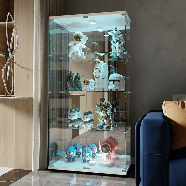 Glasvitrine Standvitrine Mit Led 4 - Lagen Glas Vitrine Vitrinenschrank Schloss-image