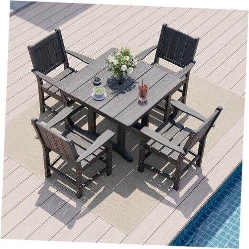 5 PCS Outdoor Dining Set, 450 LBS HDPE Outdoor Table and Chairs, Spacious