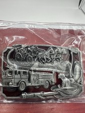 Fire Department Metal Enamel Belt Buckle Horses Truck 3in