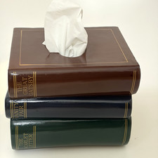 Vtg 1995 Faux Stack of Books Square Tissue Box Cover Bandwagon Metal