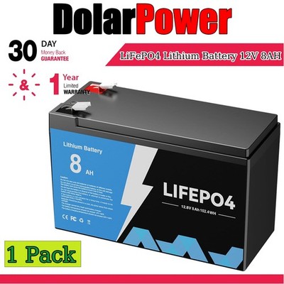 LifePo4 Deep Cycle Battery 12V 8Ah Rechargeable Built-in BMS 5000+ Cycle ﻿New