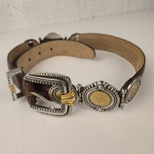 Vtg 1995 Brighton Museum Collection Belt Womens M Brown Leather Roman Coins