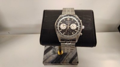 Seiko Essentials Men's Stainless Black Dial Chronograph Quartz- Watch
