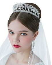 Princess Diana Tiara for Women, Silver Pearl Wedding Crown for Bride, Rhinestone