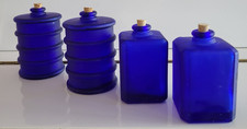 4 SATIN FROSTED COBALT BLUE GLASS DECORATIVE BOTTLES ROUND AND SQUARE