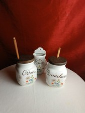 3 Pots Céramique Olive Cornichon Sauce Année 70 Revol