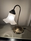 Vintage Leviton Brass Lily Pad Gooseneck Desk Lamp Frosted Ruffle Glass Shade — photo 3